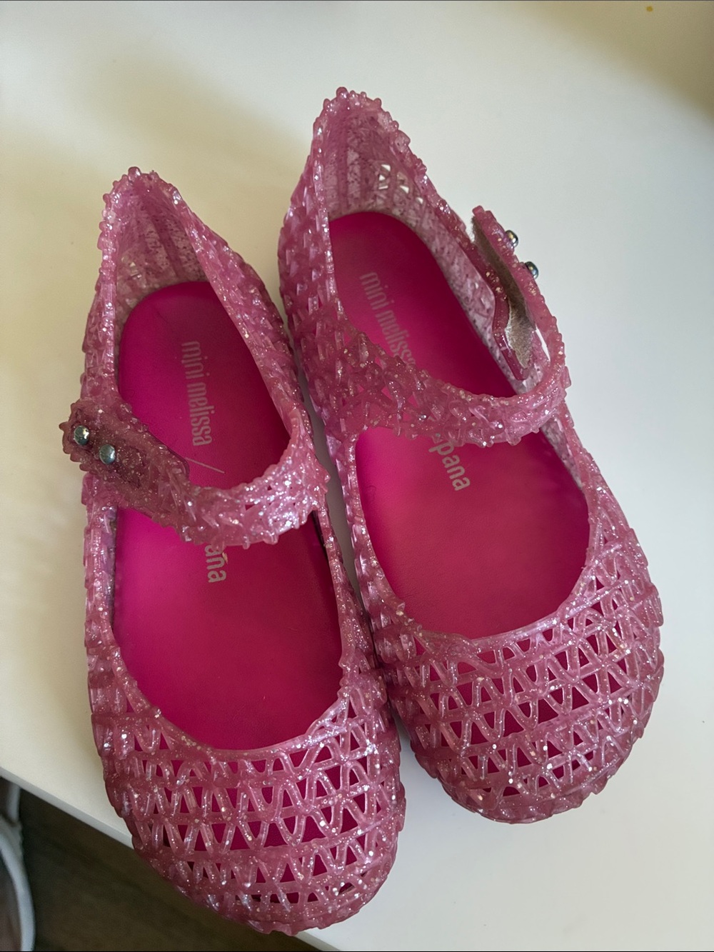 Mini Melissa Sparkle Pink Jelly Mary Jane Sandals